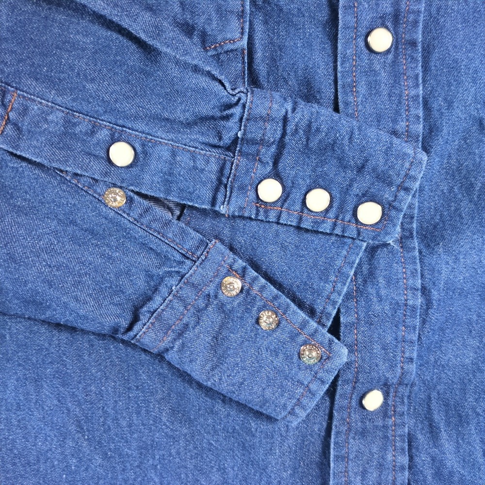 Wrangler Mens Long‎ Sleeve Denim Western Shirt XL Blue Cotton Snap Front - Picture 8 of 9